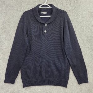 Coofandy Men's Size Small Shawl Collar Pullover Sweater Navy Blue Preppy Casual